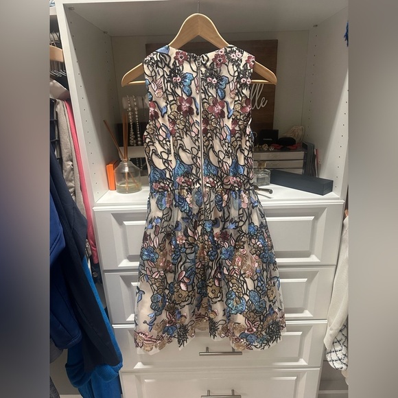 Blue and Red Plunge Neck A-line Midi Dress - Picture 9 of 10